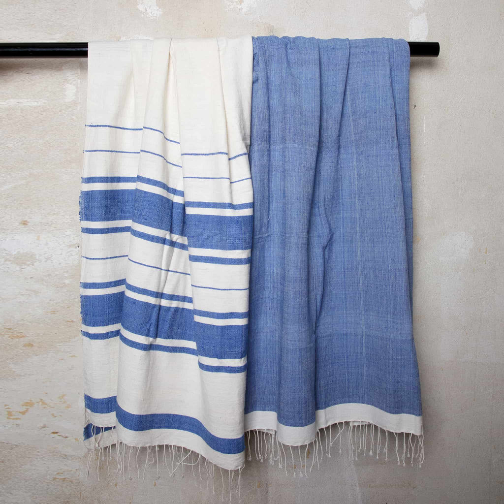 Blue Cotton Beach Towels handmade quality from Ethiopia 