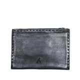 Cactus Silk - Black Embroidered Leather Pouch - wallet for coins from Morocco 