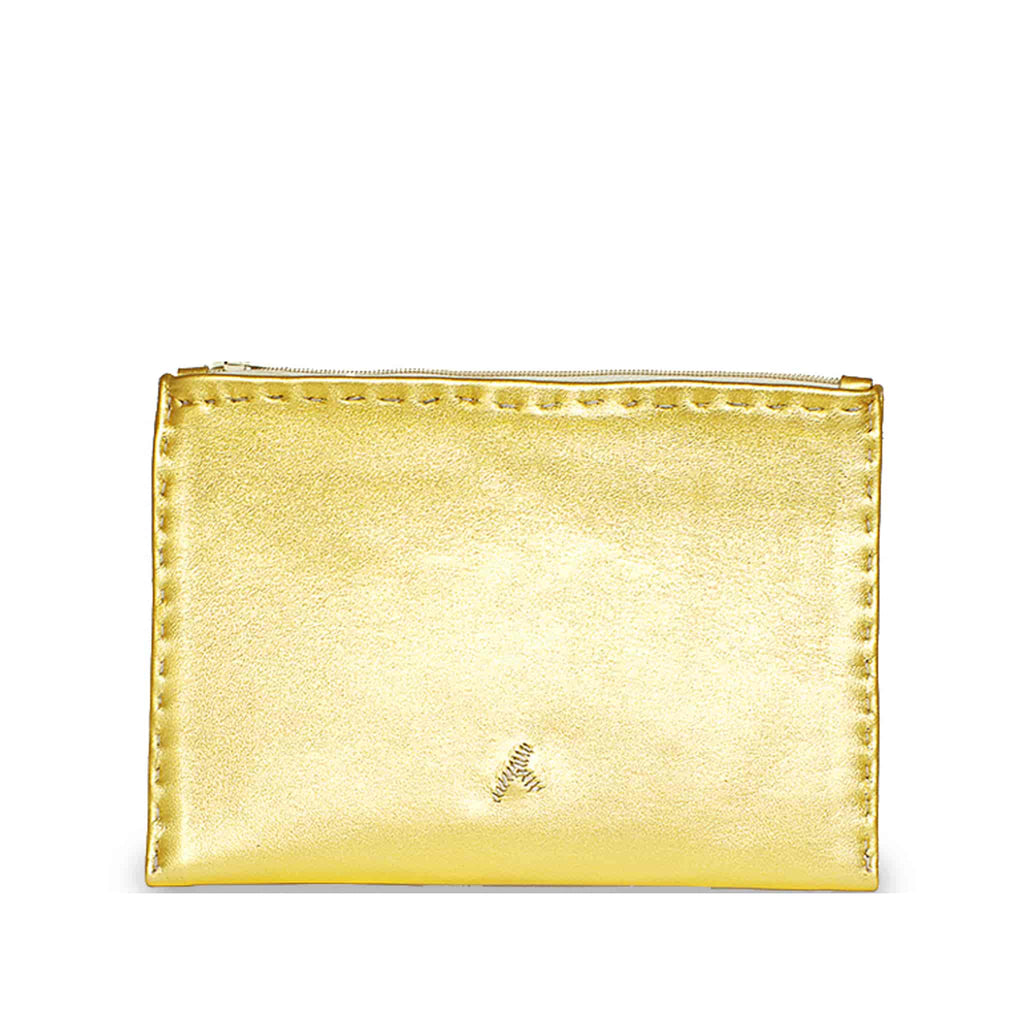 Golden Embroidered Leather Pouch handmade sustainable product back