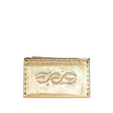 front view Golden Embroidered Leather Coin Wallet