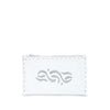 White and Silver Embroidered Leather Coin Wallet handmade product front view