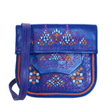 front view of Navy Blue Patterned ABURY Leather Berber Shoulder Bag