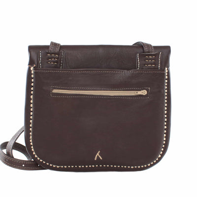 back view of brown and beige embroidered ABURY Leather Berber Shoulder Bag#farbe_braun