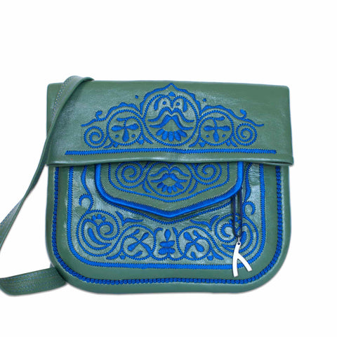 Embroidered Mini Crossbody Bag in Dark Green, Blue