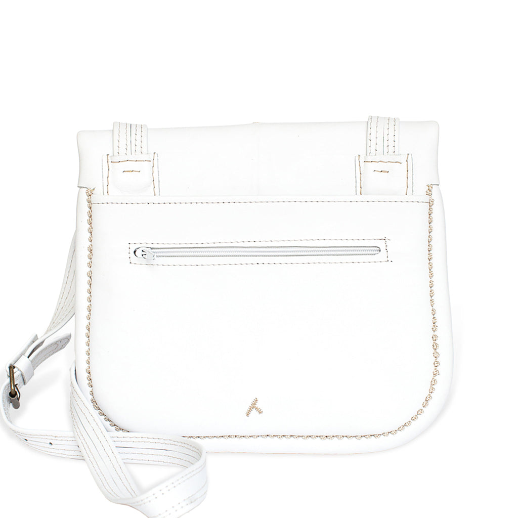 back view of white and beige embroidered ABURY Leather Berber Shoulder Bag