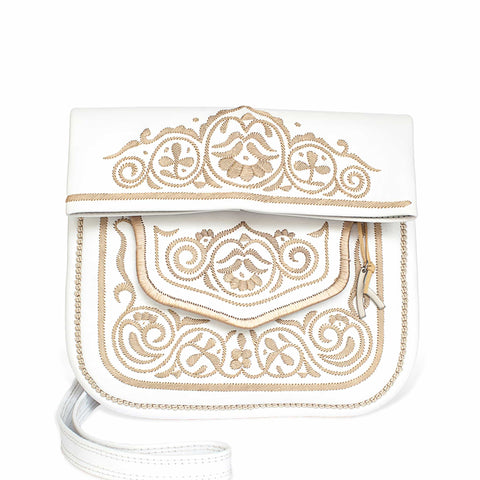 Embroidered Leather Coin Wallet in White, Rosé
