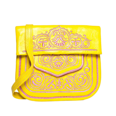 Embroidered Mini Crossbody Bag in Yellow, Rosé