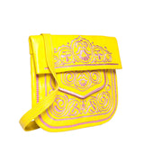 side view of yellow and rosé embroidered ABURY Leather Berber Shoulder Bag