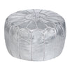 Embroidered Leather Pouf in Silver