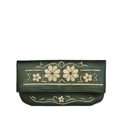 Embroidered Leather Clutch Bag in White, Purple