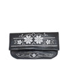 front view of black and silver floral embroidered abury leather clutch bag
