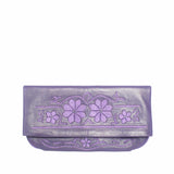 front side purple abury floral leather clutch bag