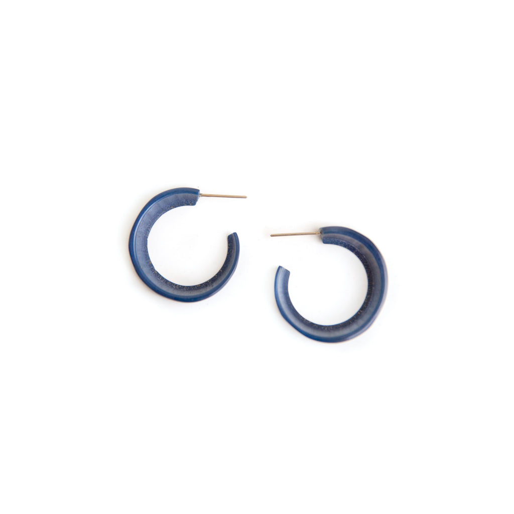 Small Tagua Hoop Earrings in Blue, Orange