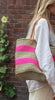 Raffia Weekender Tote Bag in Pink
