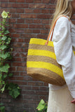 Raffia Weekender Tote Bag in Yellow