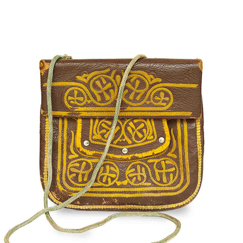 Embroidered Leather Berber Bag in White, Beige