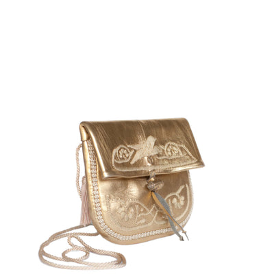 front view of gold embroidered ABURY Leather Mini Berber Shoulder Bag#farbe_gold