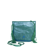 back view handmade ABURY GREEN AND BLUE LEATHER MINI BERBER BAG