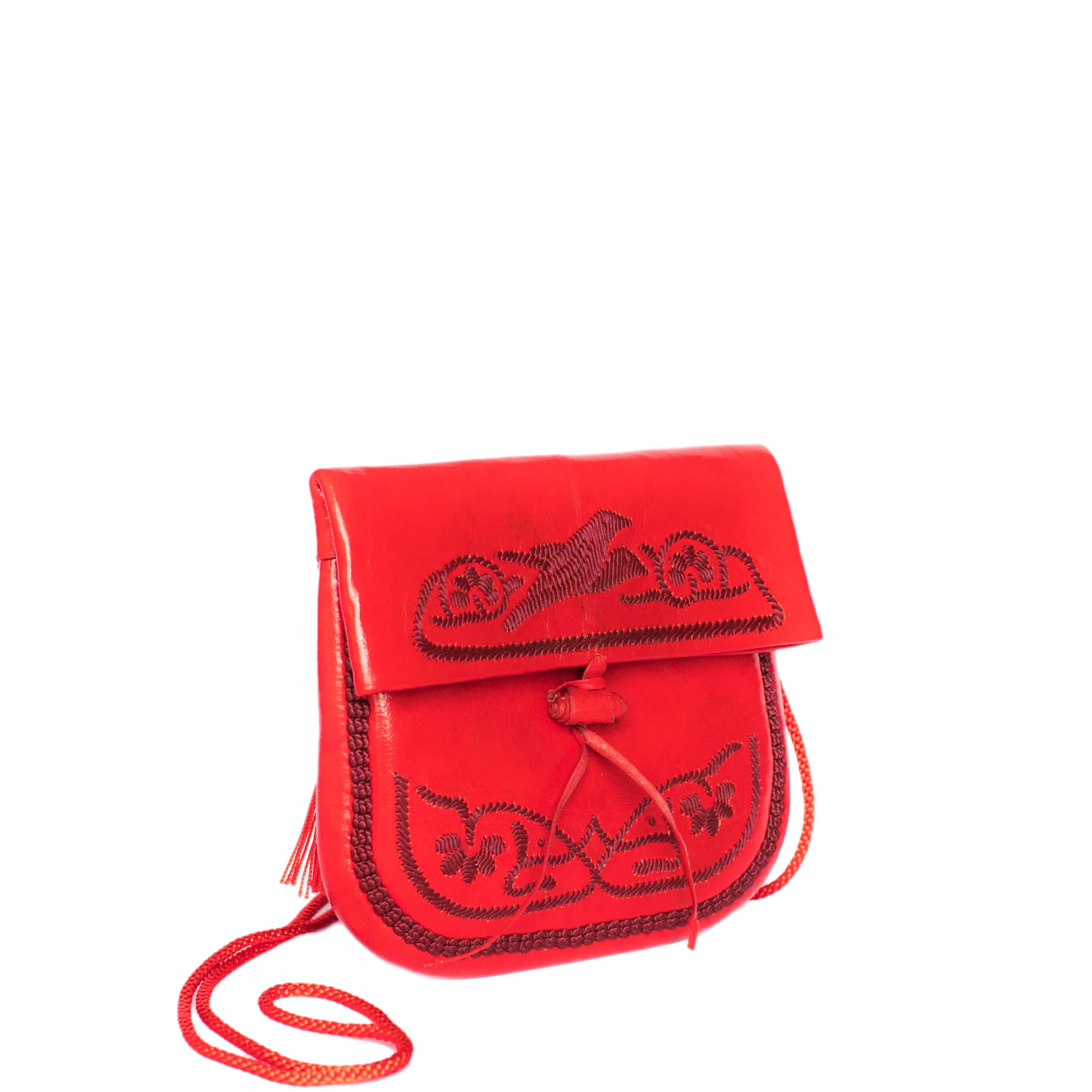 side view handmade ABURY RED LEATHER MINI BERBER BAG