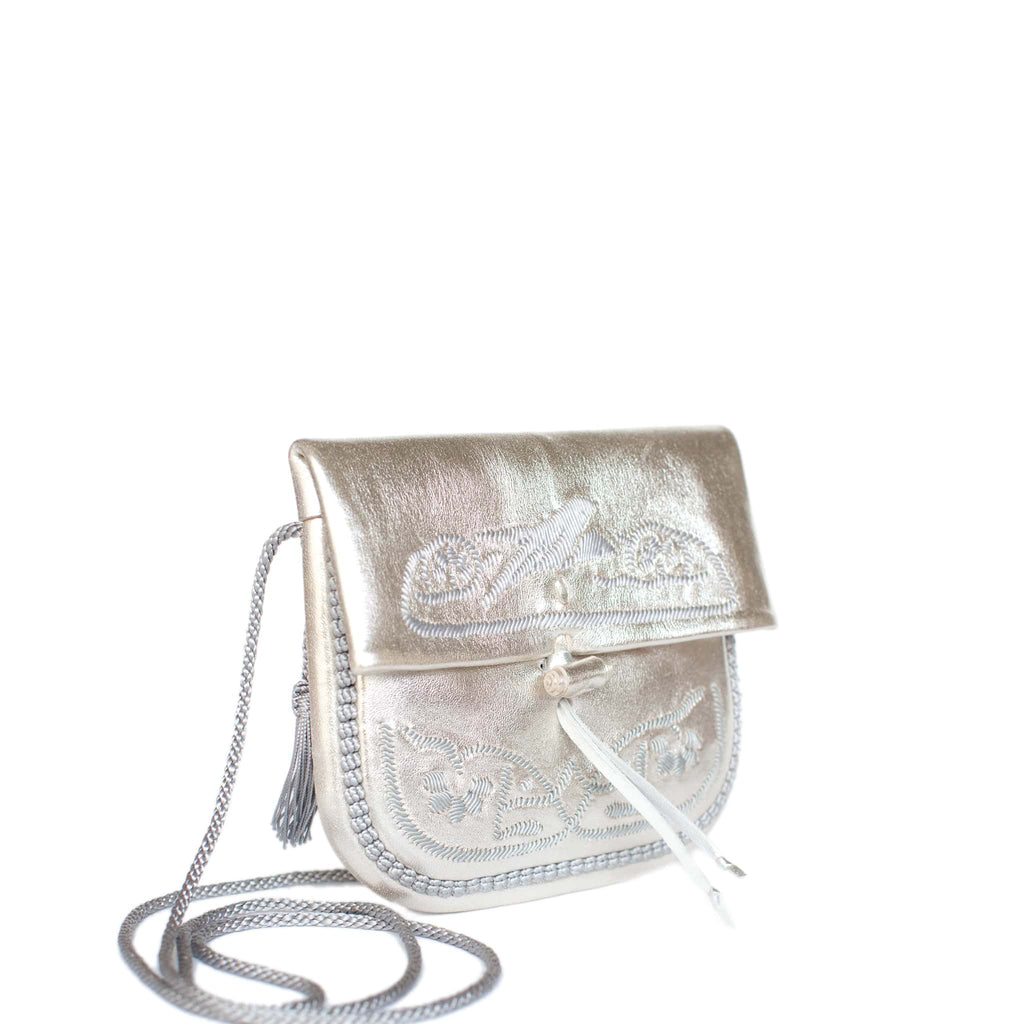 side view of silver embroidered ABURY Leather Mini Berber Shoulder Bag