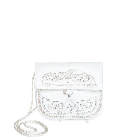 Embroidered Leather Berber Bag in Silver