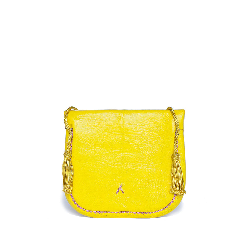 back view of yellow and rosé embroidered ABURY Leather Mini Berber Shoulder Bag