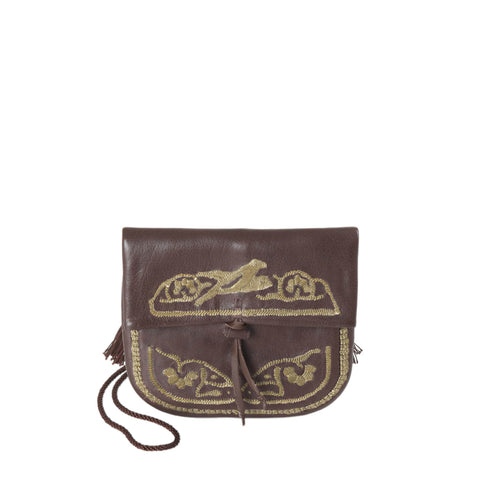 Embroidered Leather Berber Bag in Black