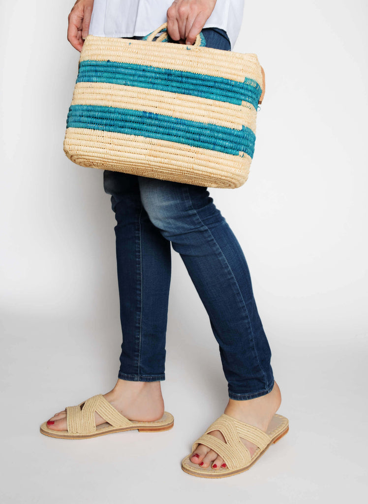 Natural Hand-Woven Rectangular Wicker Handbag Basket Purse Retro Summer Women