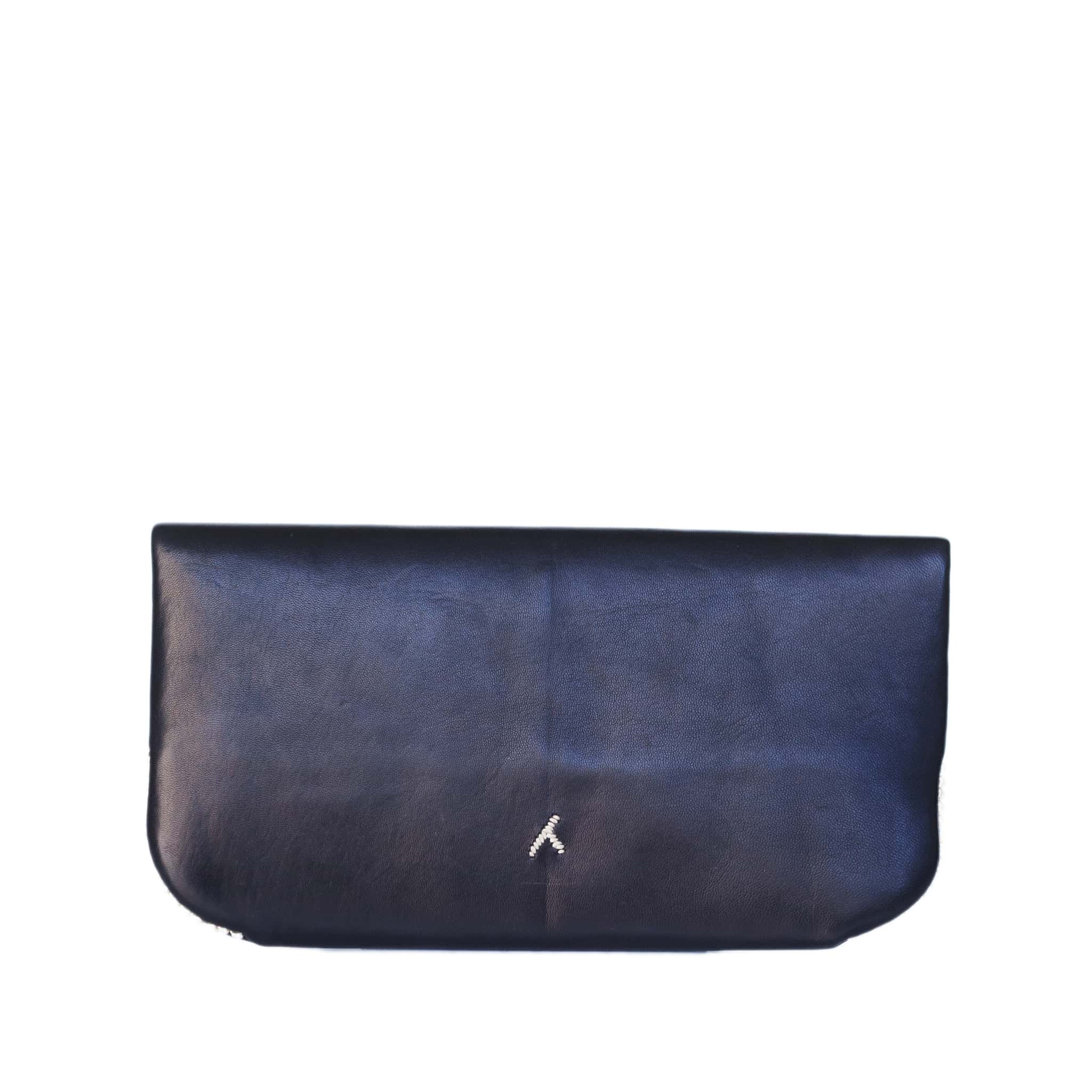 Embroidered Leather Peace Clutch