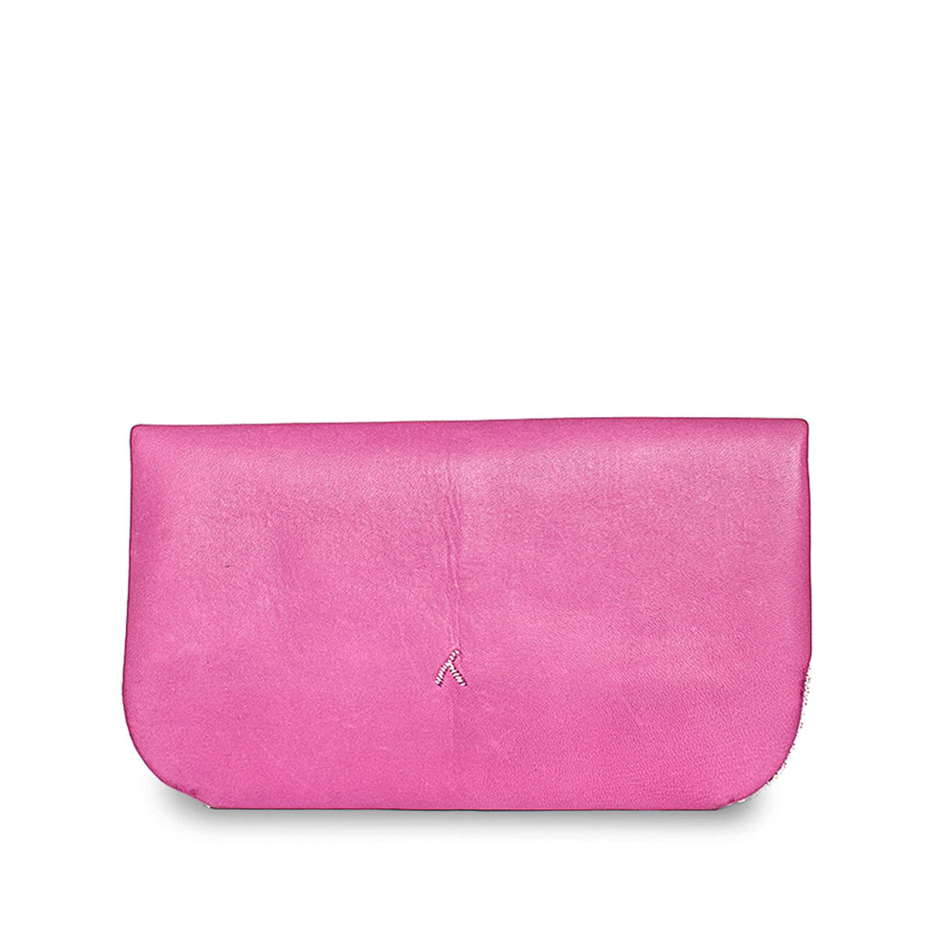backside pink leather abury clutch bag with salam embroidery 