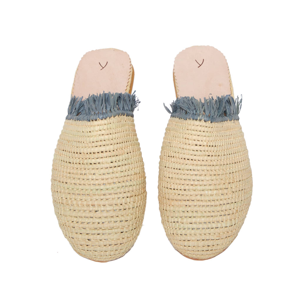 front side abury beige raffia summer slippers with fringes