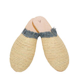 side view abury beige raffia summer slippers with fringes