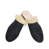 side view abury black raffia summer slippers with fringes