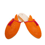  side view abury orange pink raffia summer slippers with tassel