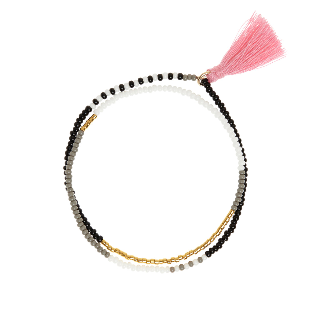 sidai designs grey and gold beaded wrap bracelet with tassel