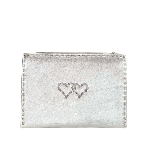 Embroidered Leather Pouch in Gold, Beige