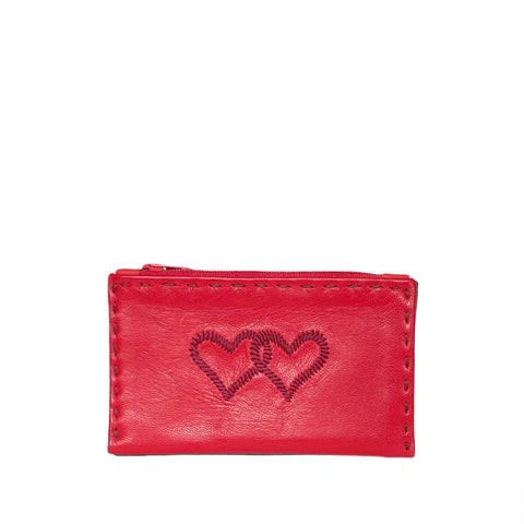 Embroidered Leather Clutch Bag in Red, Dark Red