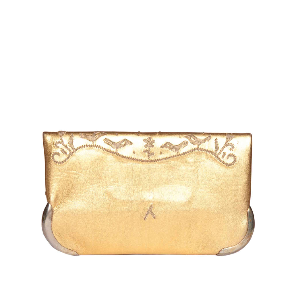 Handmade Embroidered Lovebirds Evening Clutch Bag in Gold by ABURY