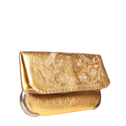 side view golden abury handmade lovebirds clutch bag