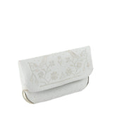 side view of handmade eco friendly white leather abury wedding clutch bag