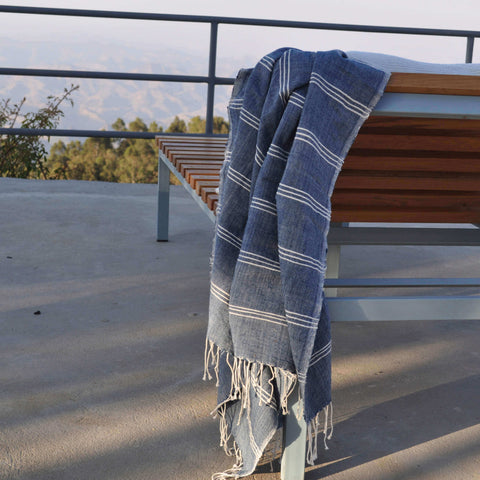 Striped Cotton Beach Towel in Blue, Off White