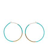 Large Beaded Hoop Earrings in Turquoise, Gold