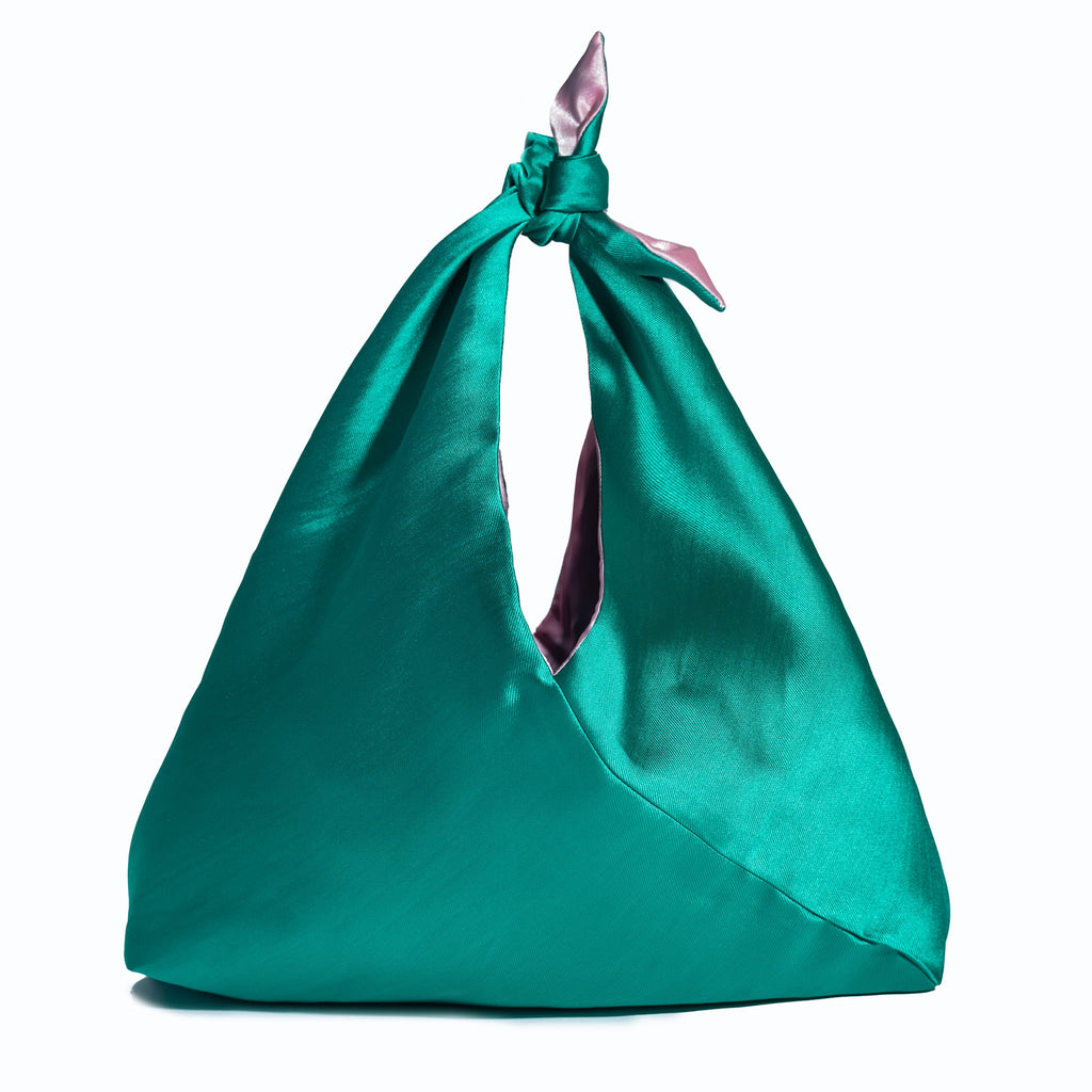 Upcycled Cocktail Bag in Emerald Green with Light Pink Lining