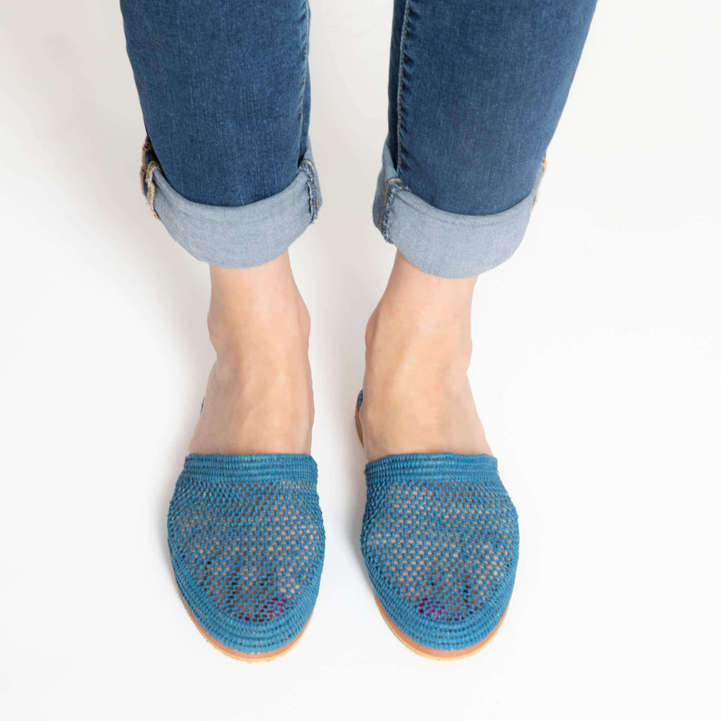 Image Of Blue Jeans Women Fashion Slippers Stock Photo - Download Image Now  - Blue, Close-up, Clothing - iStock