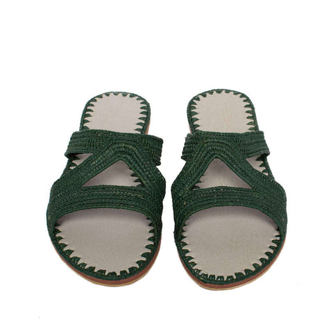 Raffia Summer Shoes in Kale Green