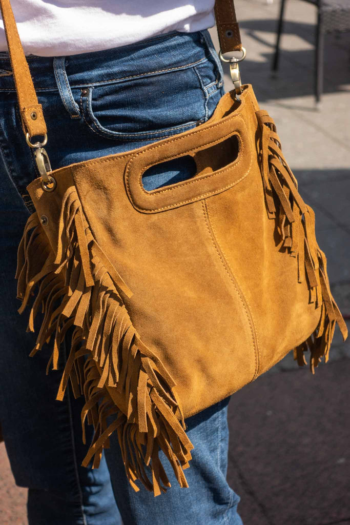 Bohemian style bag, Brown leather fringe purse, Leather fringe purse