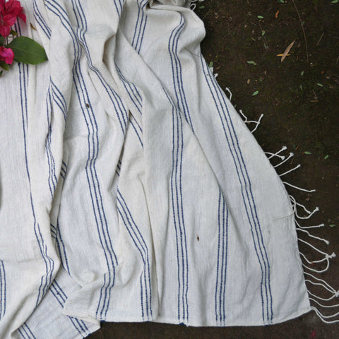 Striped Cotton Beach Towel in Blue, Off White