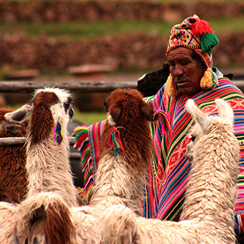 peruvian man wearing colourful poncho