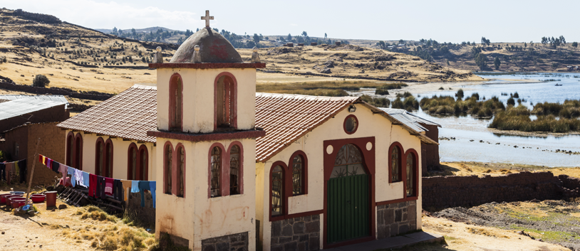 small white church in peruvian countryside